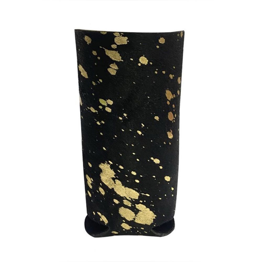 Showman Black and Gold Acid Wash Hair on Cowhide Slim Can Cooler